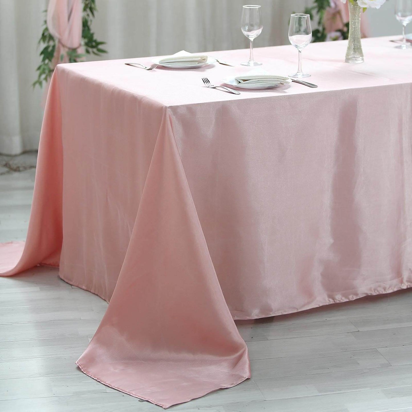 Satin Rectangular 90"x132" Tablecloth Dusty Rose - Seamless Table Cover - Linen Luxes