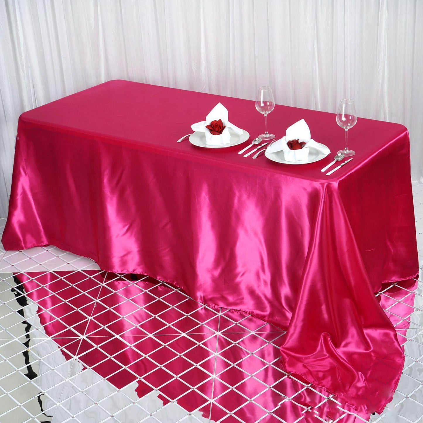 Satin Rectangular 90"x132" Tablecloth Fuchsia - Seamless Table Cover - Linen Luxes