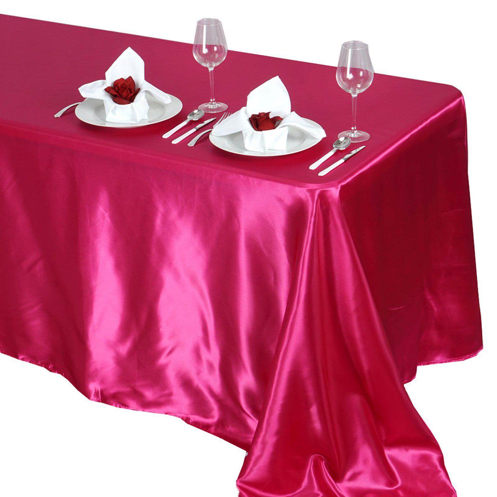 Satin Rectangular 90"x132" Tablecloth Fuchsia - Seamless Table Cover - Linen Luxes