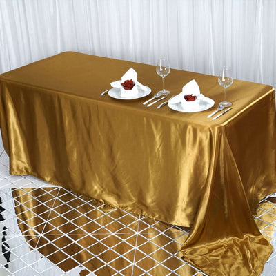 Satin Rectangular 90"x132" Tablecloth Gold - Seamless Stylish Table Cover for Weddings and Parties - Linen Luxes