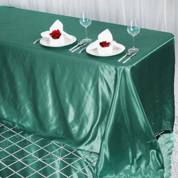 Satin Rectangular 90"x132" Tablecloth Hunter Emerald Green - Seamless Table Cover - Linen Luxes
