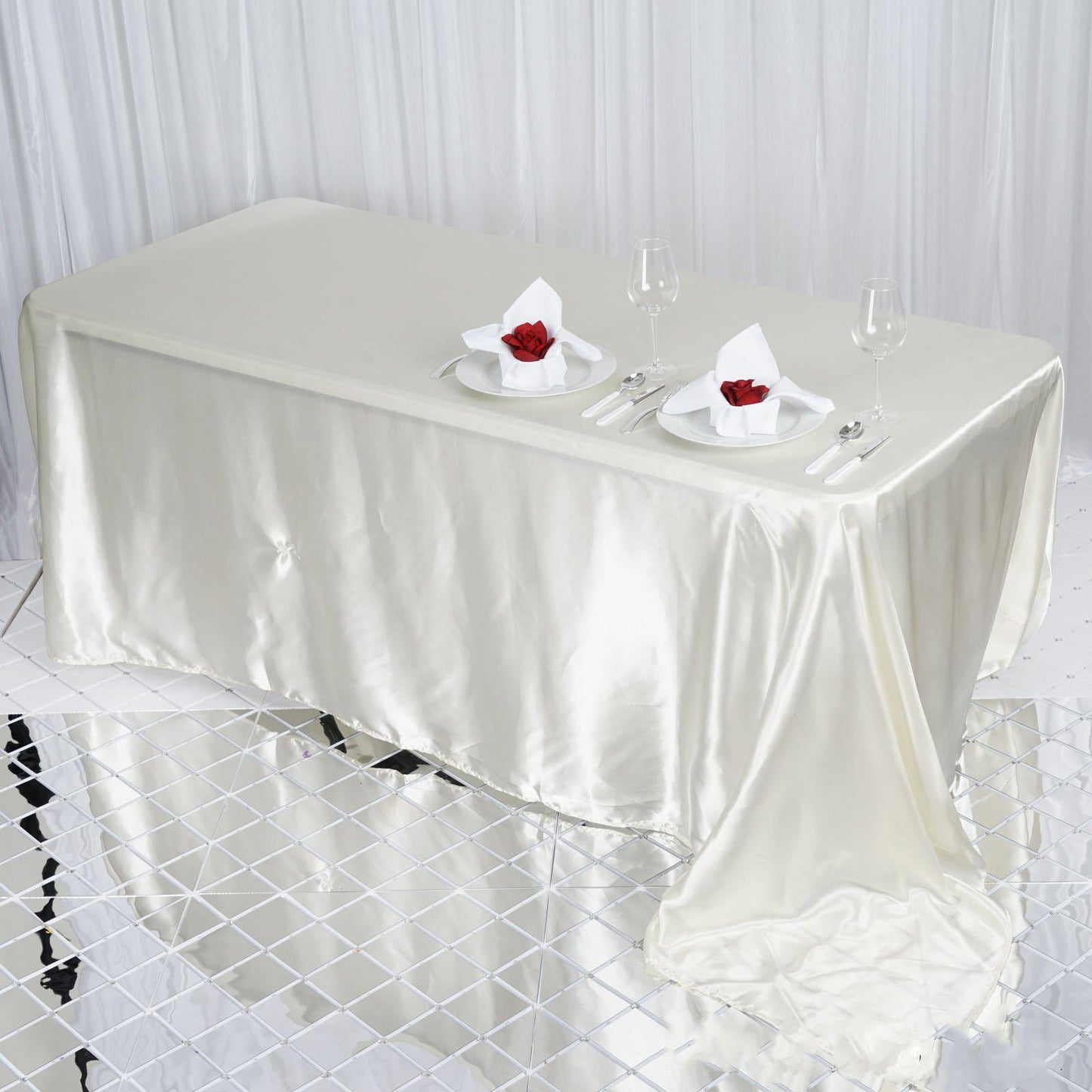 Satin Rectangular 90"x132" Tablecloth Ivory - Seamless Table Cover - Linen Luxes