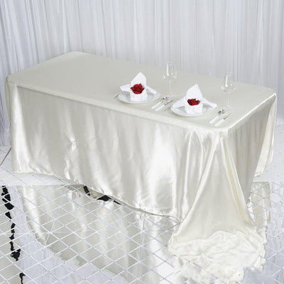 Satin Rectangular 90"x132" Tablecloth Ivory - Seamless Table Cover - Linen Luxes