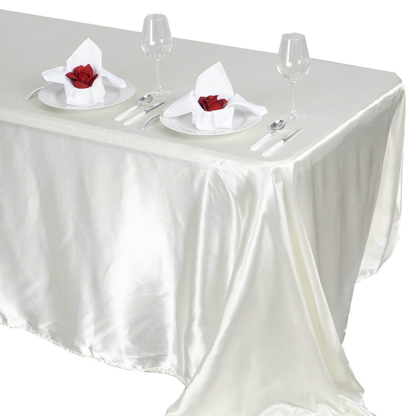 Satin Rectangular 90"x132" Tablecloth Ivory - Seamless Table Cover - Linen Luxes