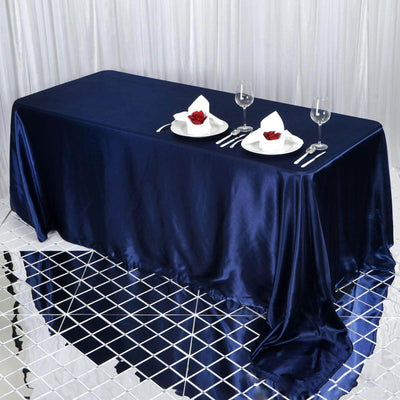 Satin Rectangular 90"x132" Tablecloth Navy Blue - Seamless Table Cover - Linen Luxes