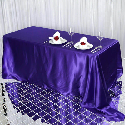 Satin Rectangular 90"x132" Tablecloth Purple - Seamless Table Cover - Linen Luxes