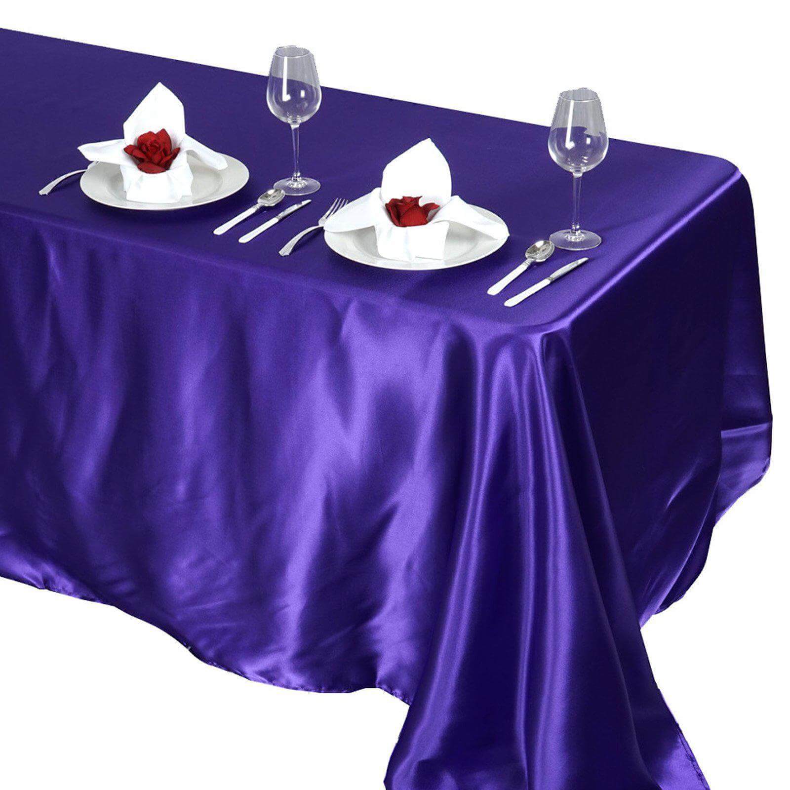 Satin Rectangular 90"x132" Tablecloth Purple - Seamless Table Cover - Linen Luxes