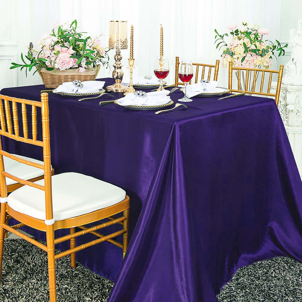 Satin Rectangular 90"x132" Tablecloth Purple - Seamless Table Cover - Linen Luxes