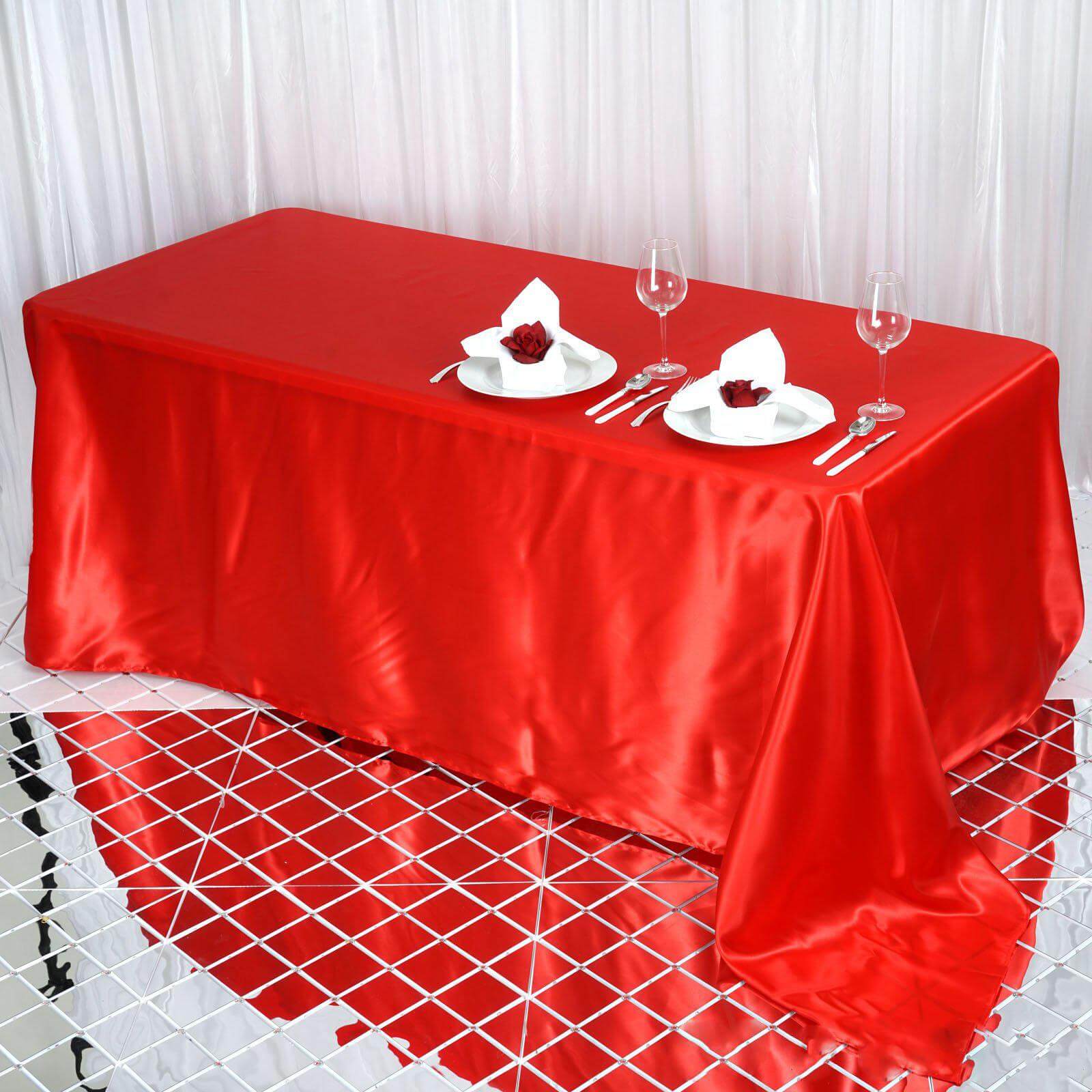 Satin Rectangular 90"x132" Tablecloth Red - Seamless Table Cover - Linen Luxes