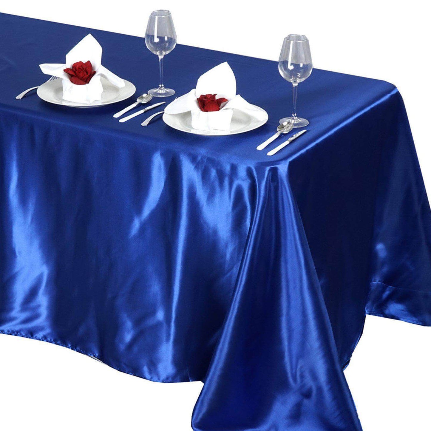 Satin Rectangular 90"x132" Tablecloth Royal Blue - Seamless Table Cover - Linen Luxes
