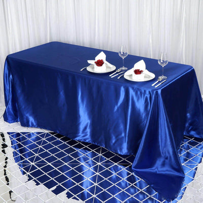 Satin Rectangular 90"x132" Tablecloth Royal Blue - Seamless Table Cover - Linen Luxes