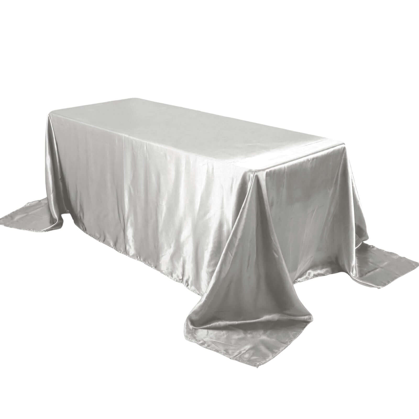 Satin Rectangular 90"x132" Tablecloth Silver - Seamless Table Cover - Linen Luxes