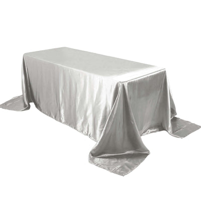Satin Rectangular 90"x132" Tablecloth Silver - Seamless Table Cover - Linen Luxes