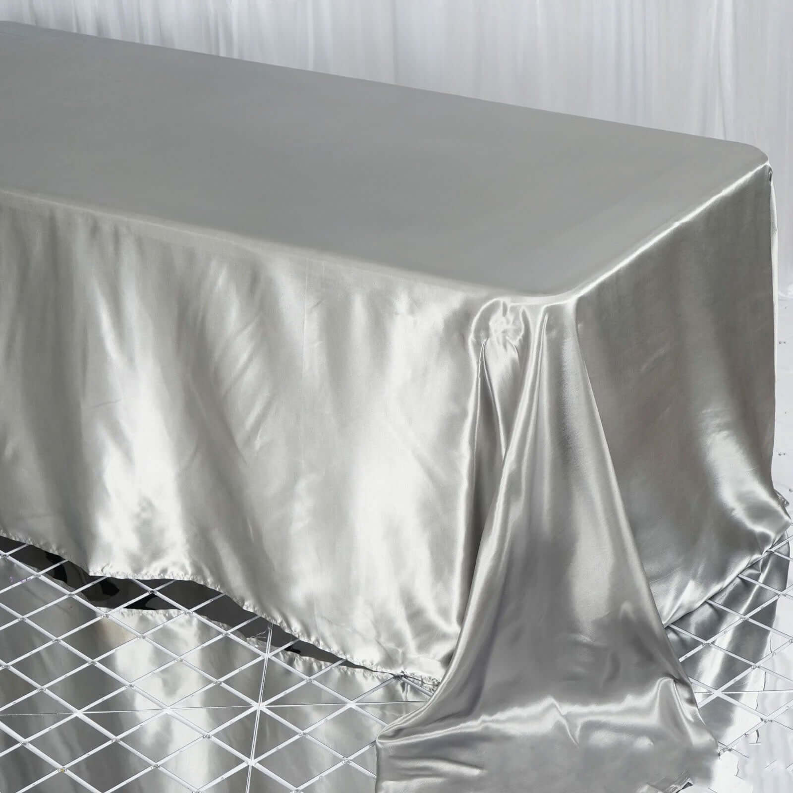 Satin Rectangular 90"x132" Tablecloth Silver - Seamless Table Cover - Linen Luxes