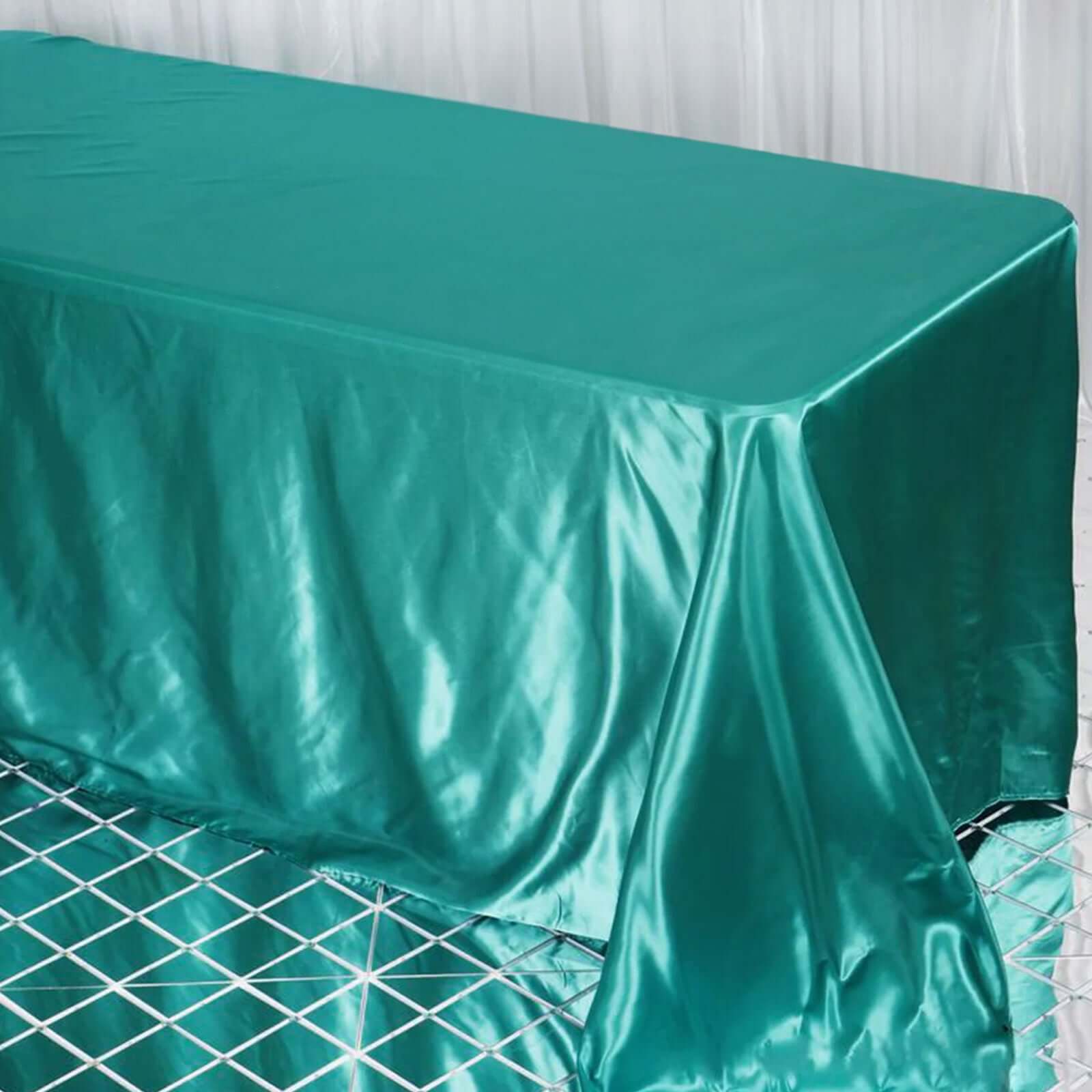 Satin Rectangular 90"x132" Tablecloth Turquoise - Seamless Table Cover - Linen Luxes