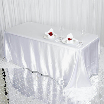 Satin Rectangular 90"x132" Tablecloth White - Seamless Stylish Table Cover for Weddings and Parties - Linen Luxes