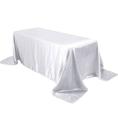Satin Rectangular 90"x132" Tablecloth White - Seamless Stylish Table Cover for Weddings and Parties - Linen Luxes