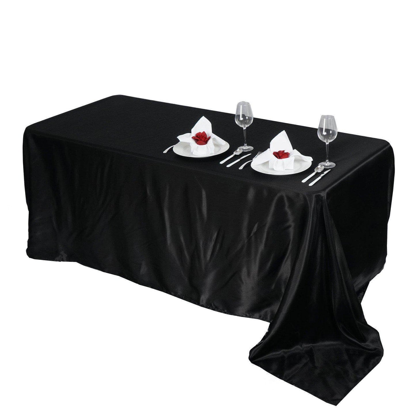 Satin Rectangular 90"x156" Tablecloth Black - Seamless Stylish Table Cover for Wedding & Event Decoration - Linen Luxes