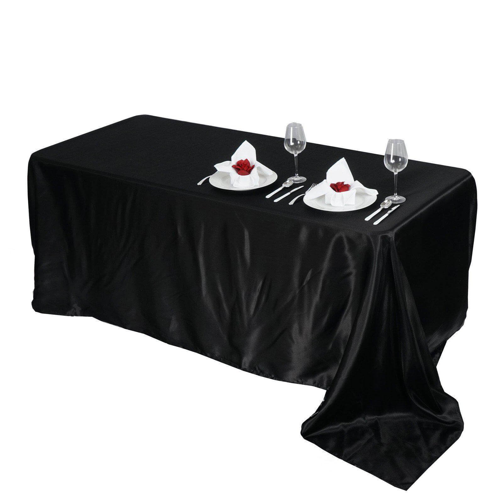Satin Rectangular 90"x156" Tablecloth Black - Seamless Stylish Table Cover for Wedding & Event Decoration - Linen Luxes