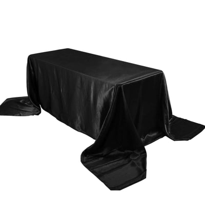 Satin Rectangular 90"x156" Tablecloth Black - Seamless Stylish Table Cover for Wedding & Event Decoration - Linen Luxes