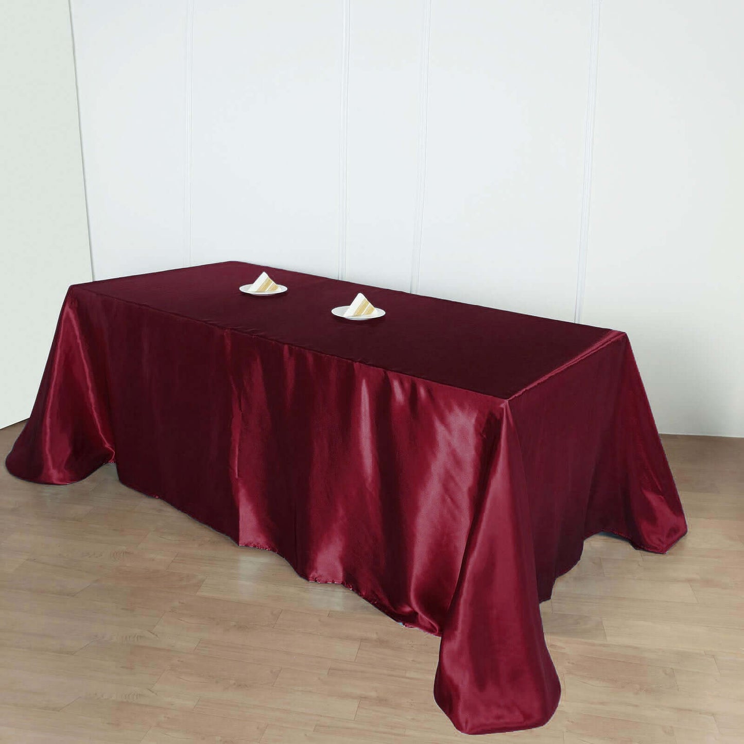 Satin Rectangular 90"x156" Tablecloth Burgundy - Seamless Table Cover - Linen Luxes