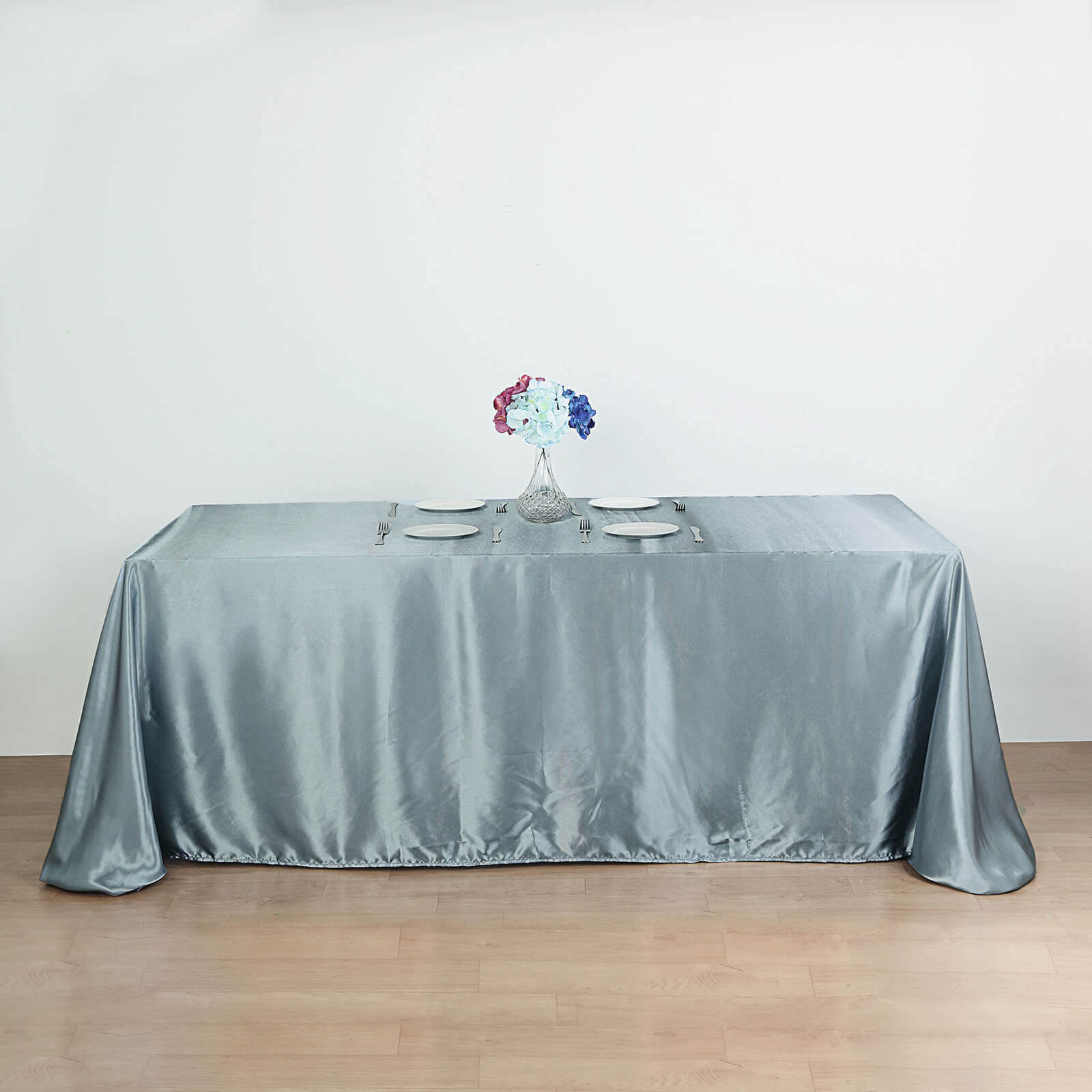 Satin Rectangular 90"x156" Tablecloth Dusty Blue - Seamless Table Cover - Linen Luxes