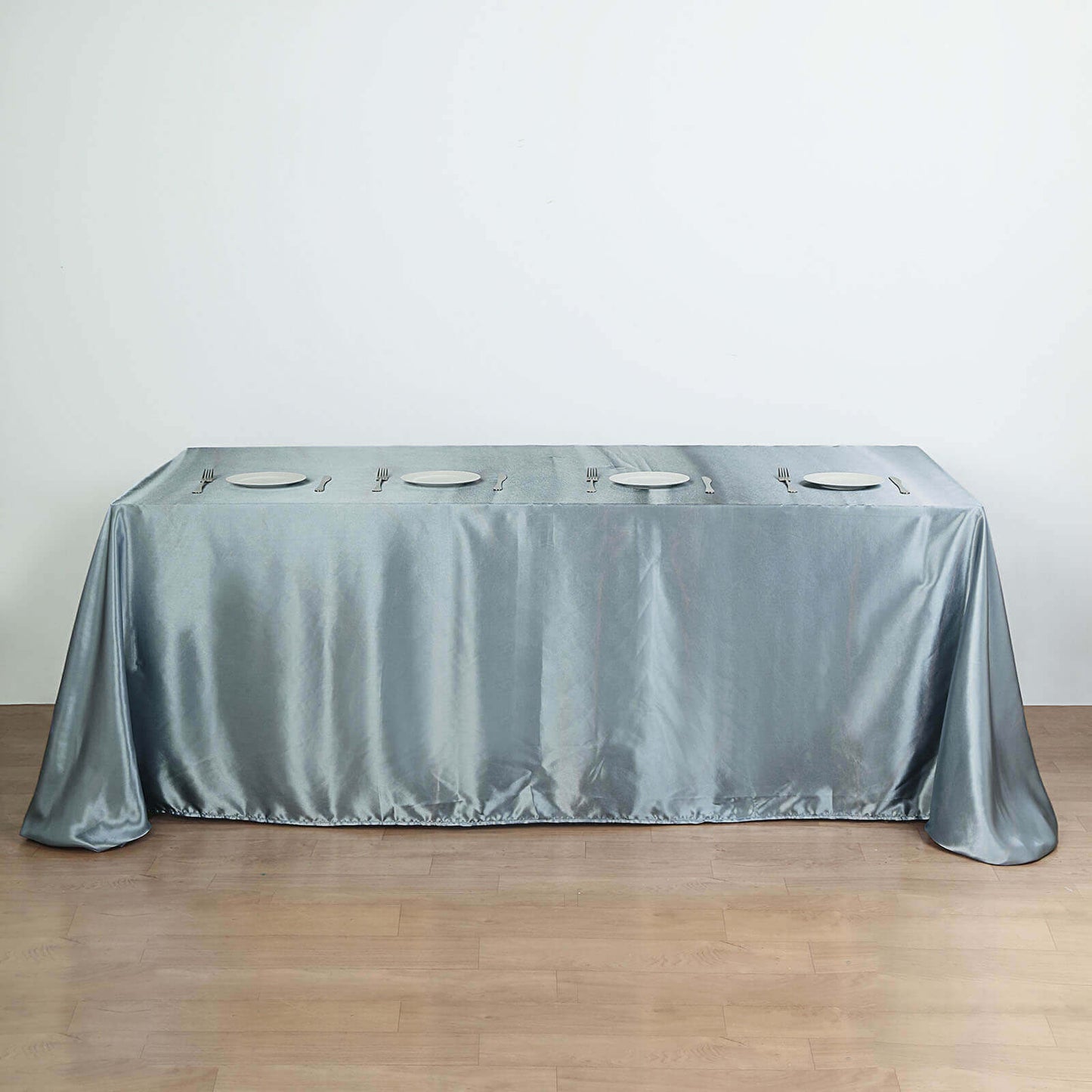 Satin Rectangular 90"x156" Tablecloth Dusty Blue - Seamless Table Cover - Linen Luxes