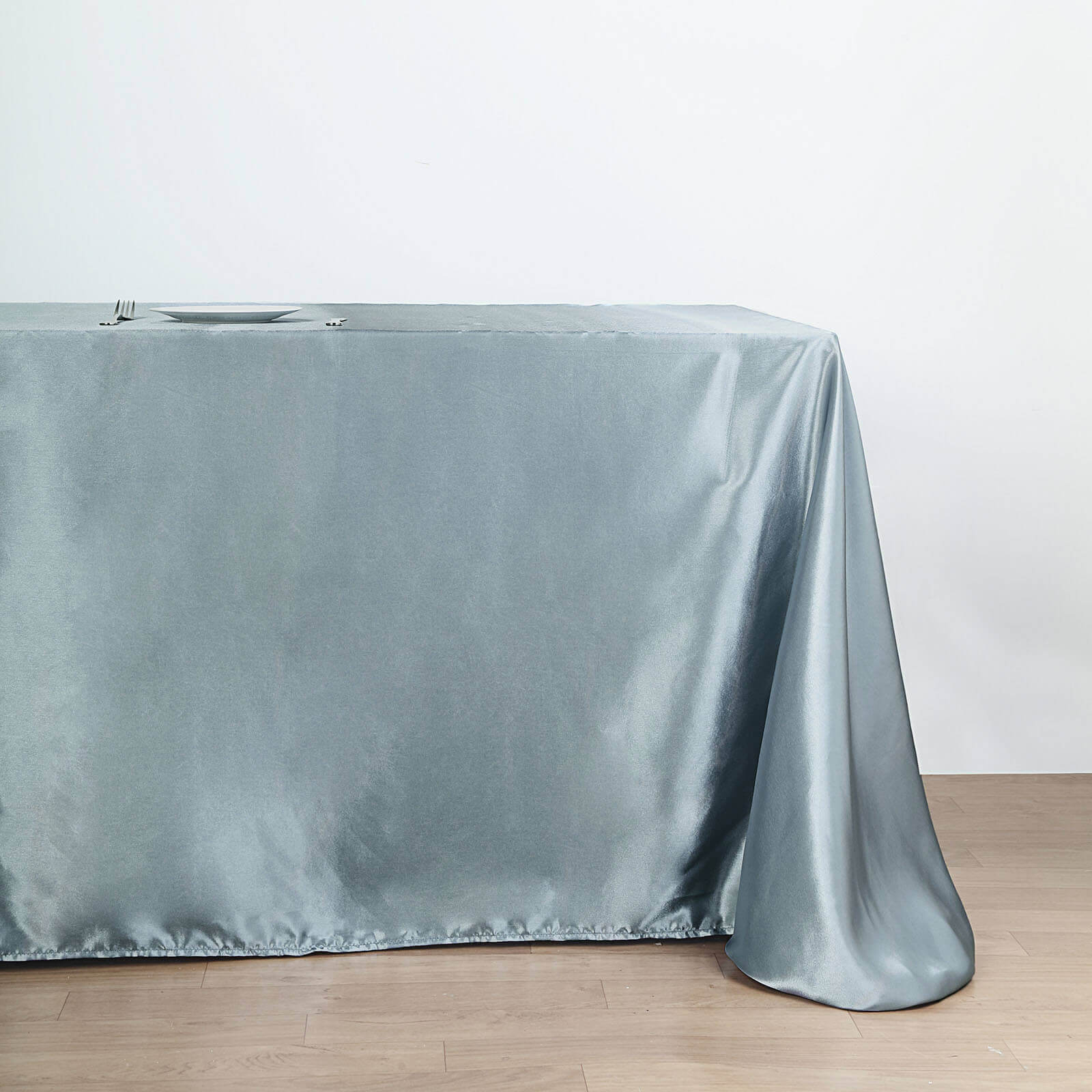 Satin Rectangular 90"x156" Tablecloth Dusty Blue - Seamless Table Cover - Linen Luxes