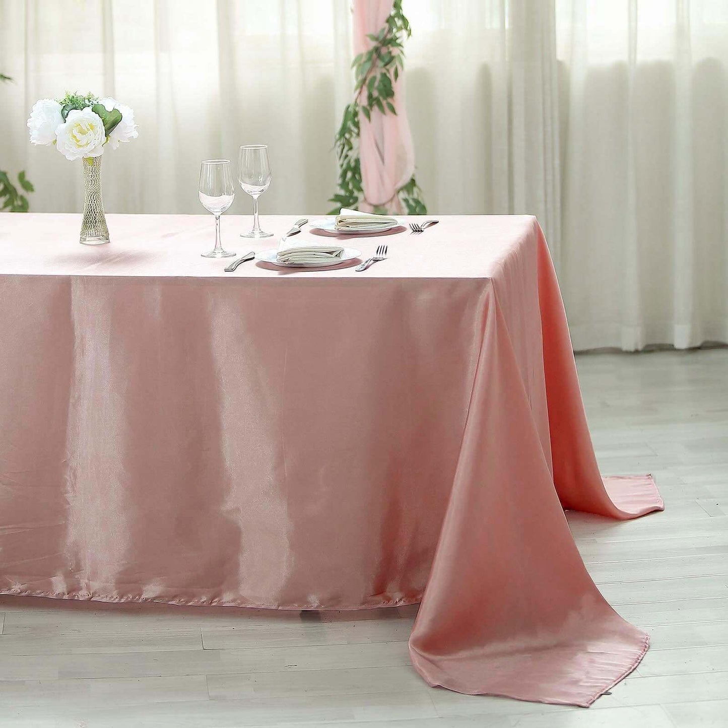 Satin Rectangular 90"x156" Tablecloth Dusty Rose - Seamless Table Cover - Linen Luxes
