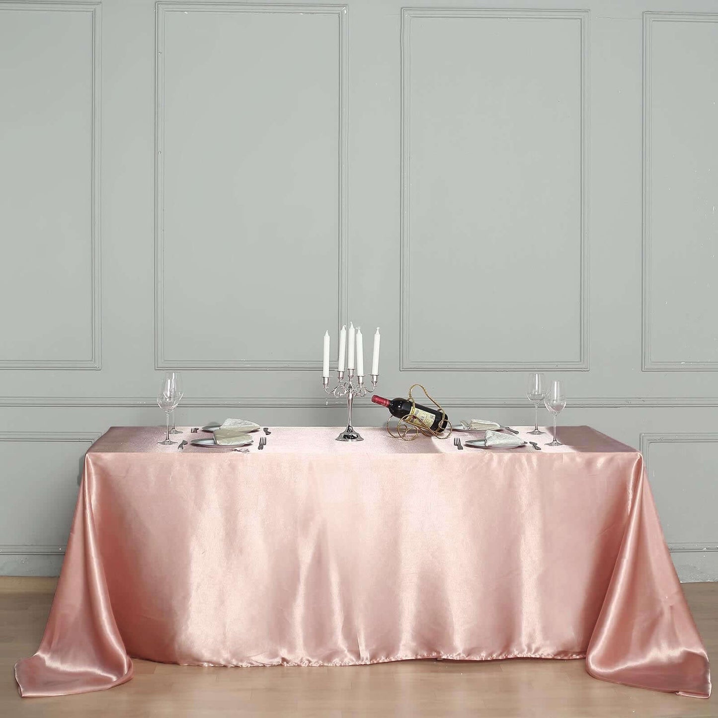 Satin Rectangular 90"x156" Tablecloth Dusty Rose - Seamless Table Cover - Linen Luxes