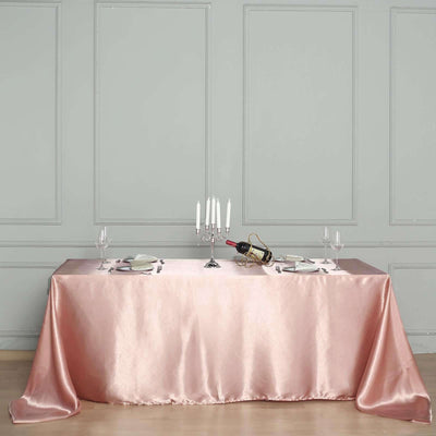 Satin Rectangular 90"x156" Tablecloth Dusty Rose - Seamless Table Cover - Linen Luxes