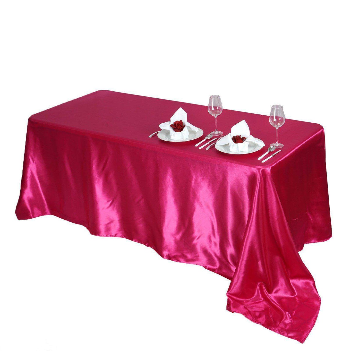 Satin Rectangular 90"x156" Tablecloth Fuchsia - Seamless Table Cover - Linen Luxes
