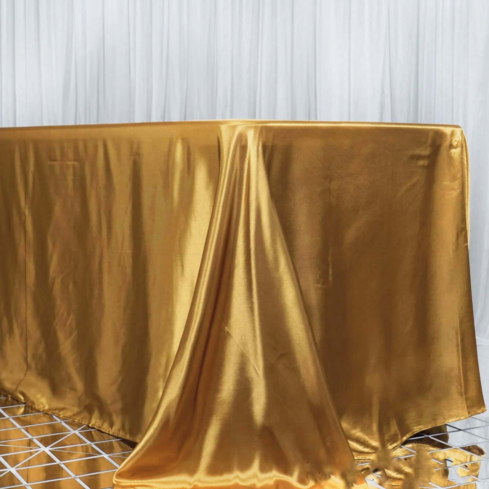 Satin Rectangular 90"x156" Tablecloth Gold - Seamless Stylish Table Cover for Wedding & Event Decoration - Linen Luxes