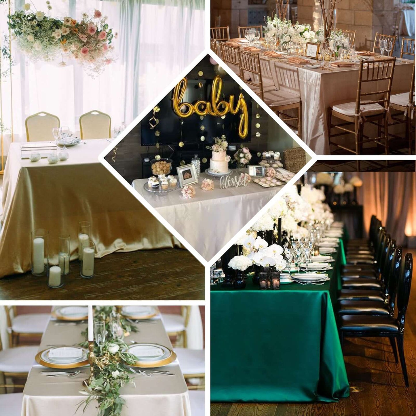 Satin Rectangular 90"x156" Tablecloth Gold - Seamless Stylish Table Cover for Wedding & Event Decoration - Linen Luxes