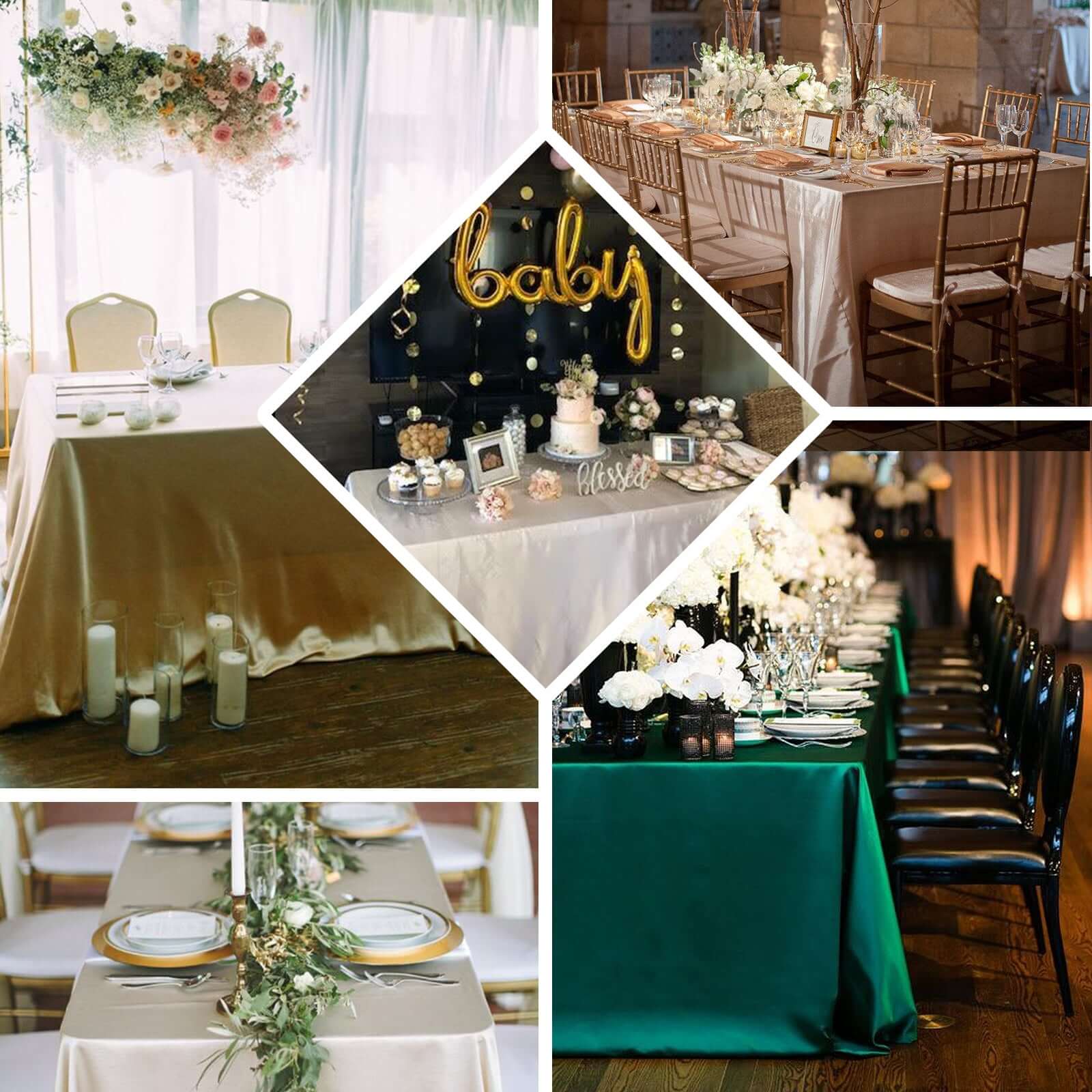Satin Rectangular 90"x156" Tablecloth Gold - Seamless Stylish Table Cover for Wedding & Event Decoration - Linen Luxes