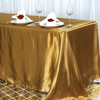 Satin Rectangular 90"x156" Tablecloth Gold - Seamless Stylish Table Cover for Wedding & Event Decoration - Linen Luxes