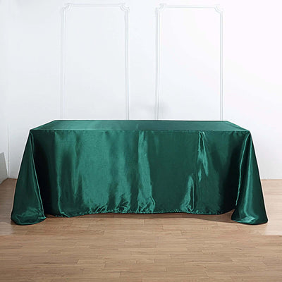 Satin Rectangular 90"x156" Tablecloth Hunter Emerald Green - Seamless Table Cover - Linen Luxes