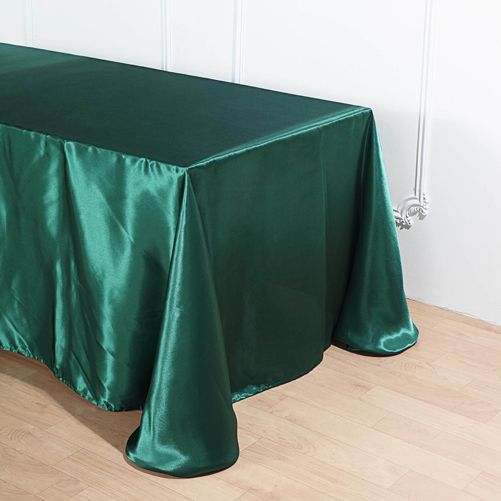 Satin Rectangular 90"x156" Tablecloth Hunter Emerald Green - Seamless Table Cover - Linen Luxes