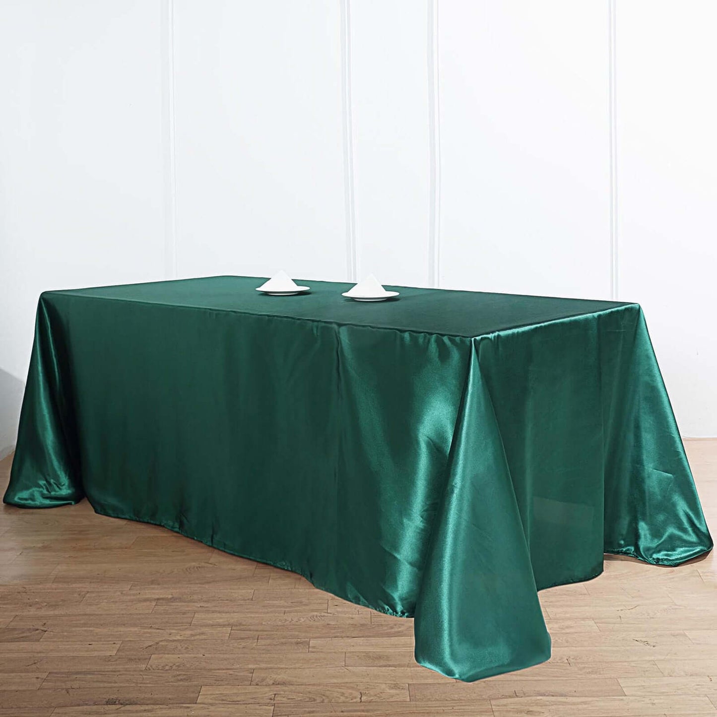 Satin Rectangular 90"x156" Tablecloth Hunter Emerald Green - Seamless Table Cover - Linen Luxes