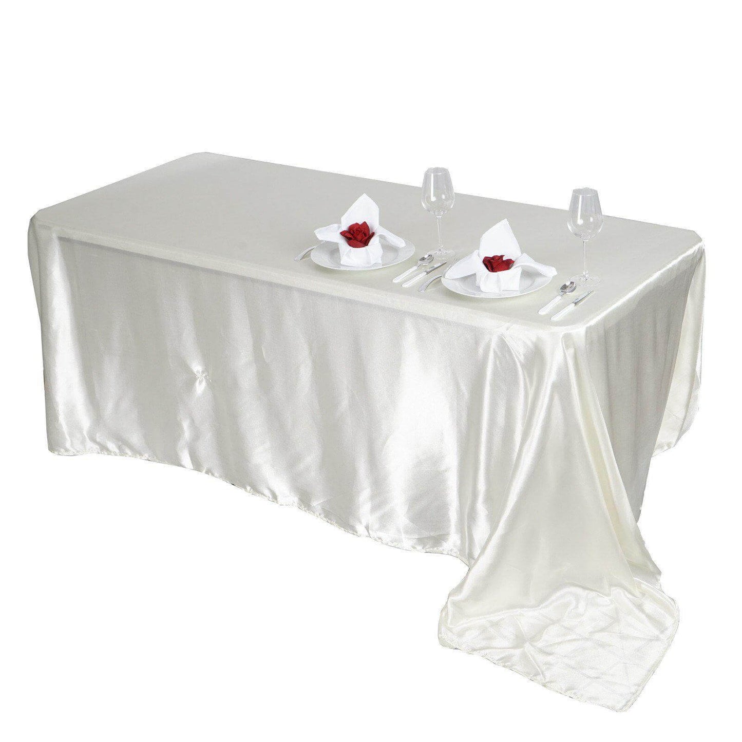 Satin Rectangular 90"x156" Tablecloth Ivory - Seamless Table Cover - Linen Luxes