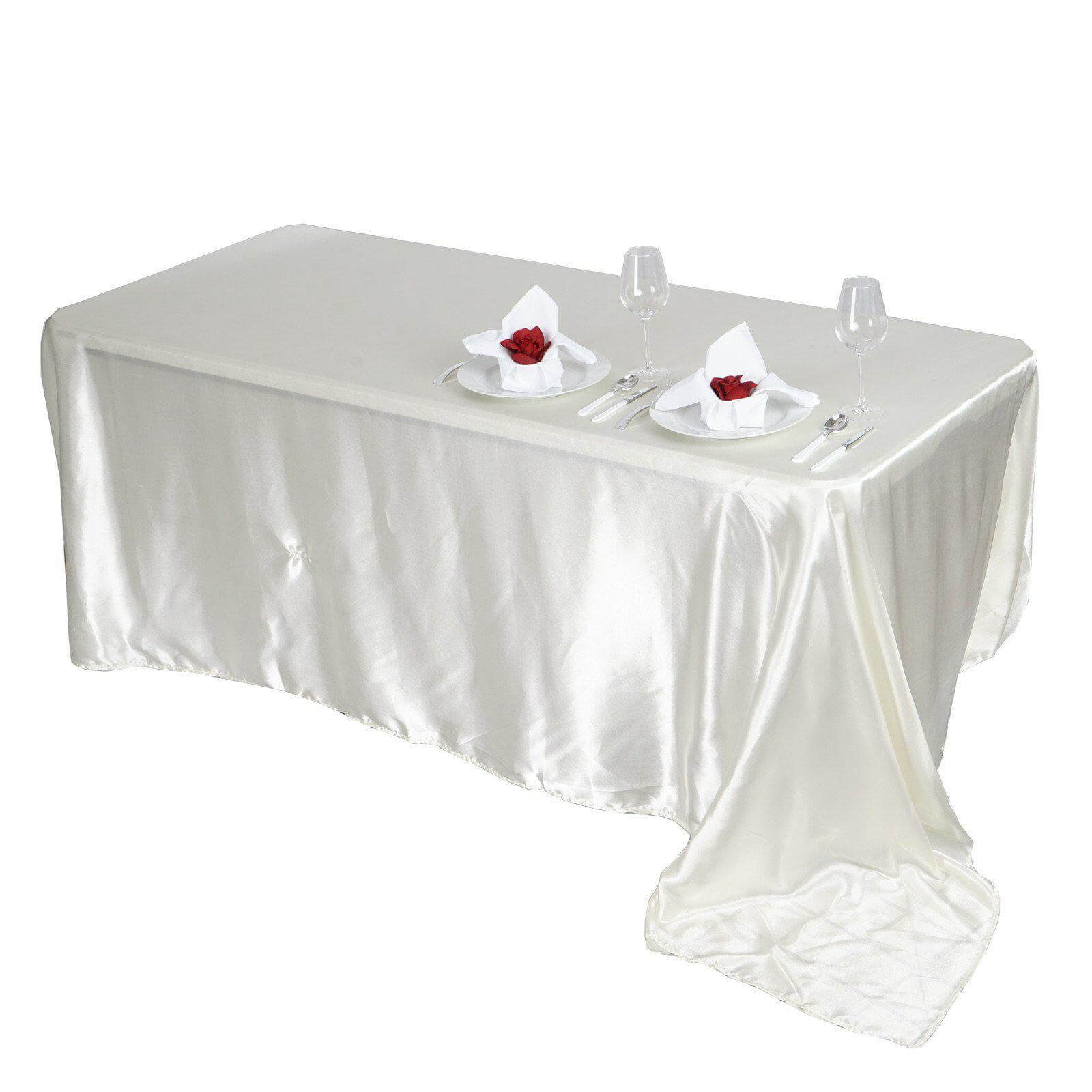 Satin Rectangular 90"x156" Tablecloth Ivory - Seamless Table Cover - Linen Luxes