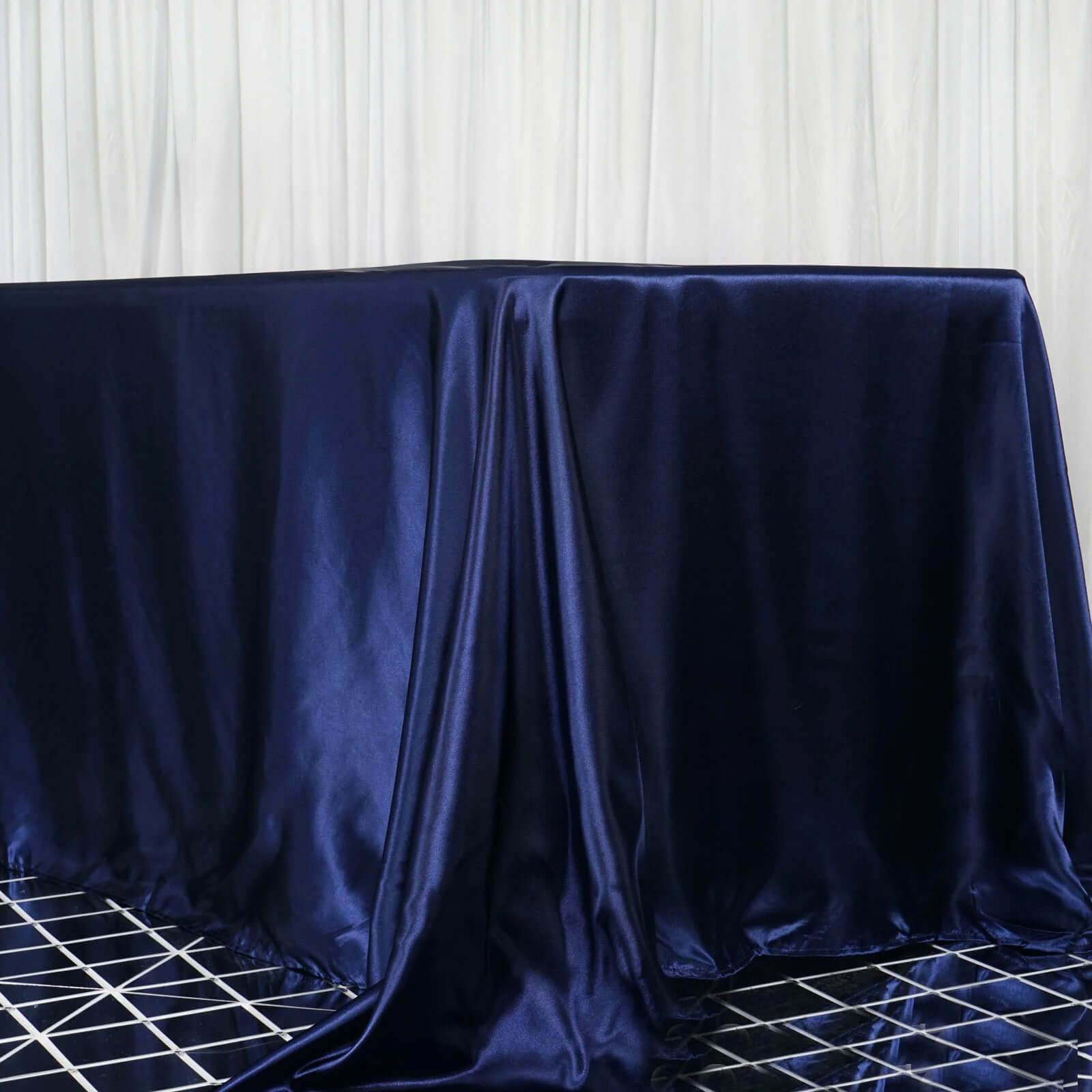 Satin Rectangular 90"x156" Tablecloth Navy Blue - Seamless Table Cover - Linen Luxes