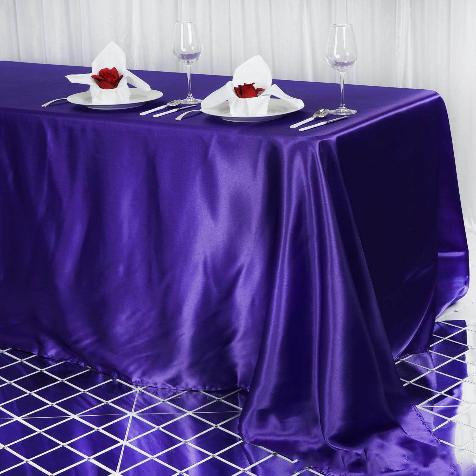 Satin Rectangular 90"x156" Tablecloth Purple - Seamless Table Cover - Linen Luxes