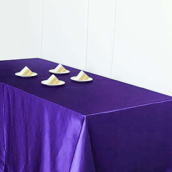 Satin Rectangular 90"x156" Tablecloth Purple - Seamless Table Cover - Linen Luxes