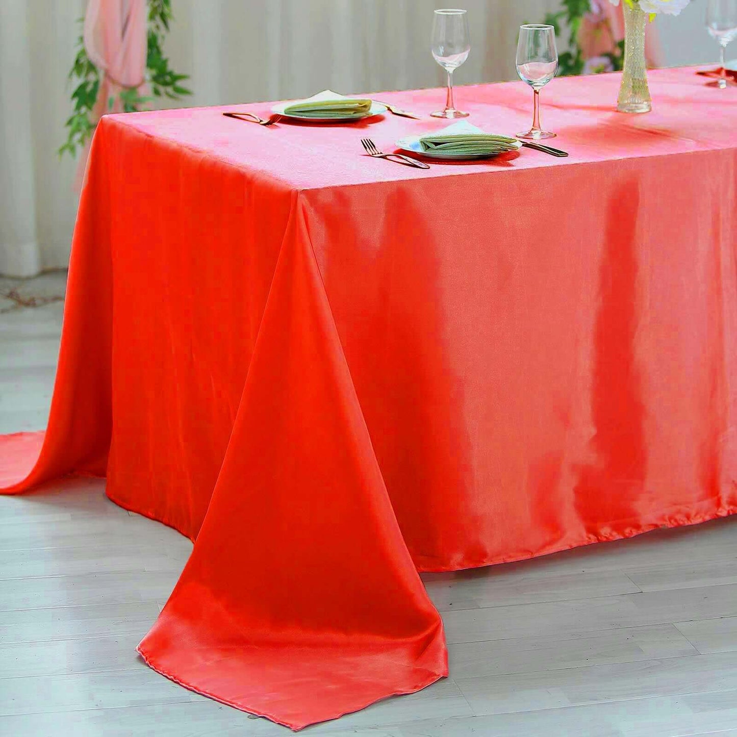 Satin Rectangular 90"x156" Tablecloth Red - Seamless Table Cover - Linen Luxes