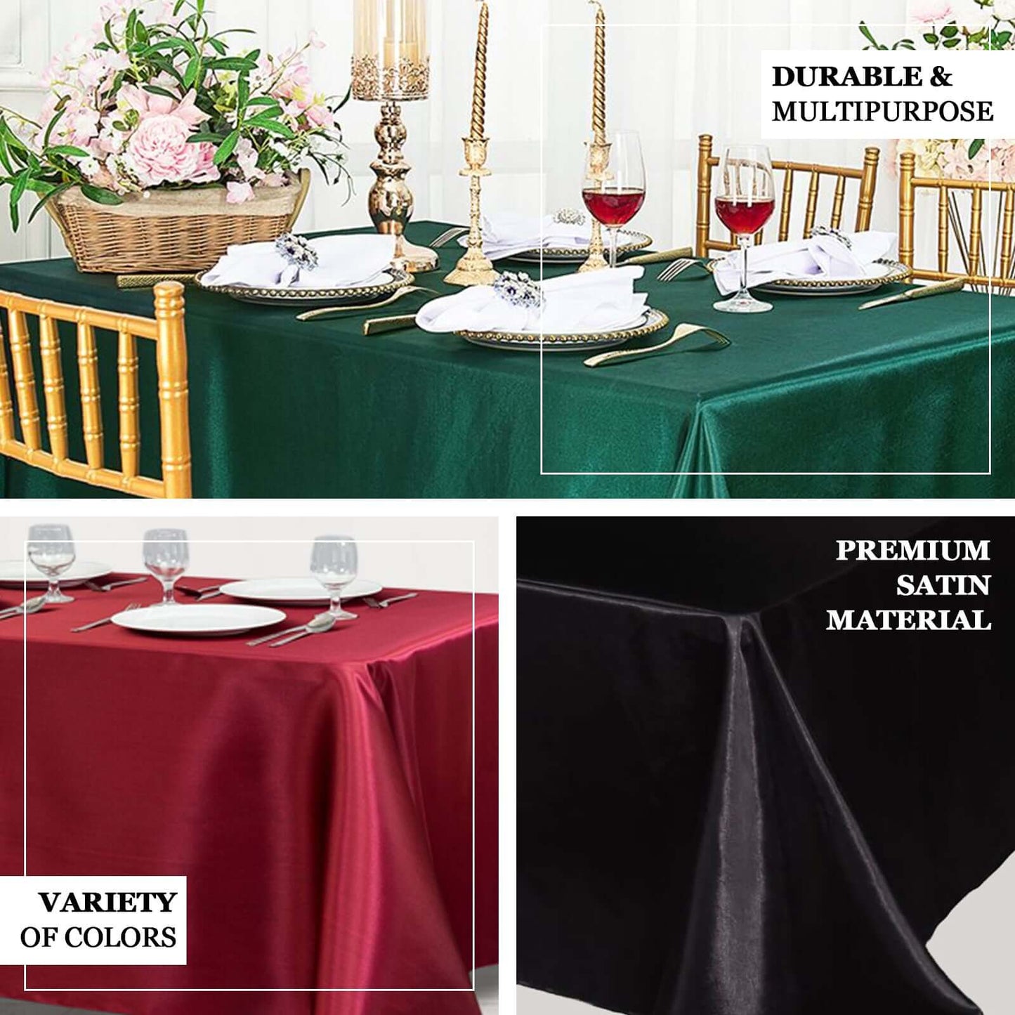 Satin Rectangular 90"x156" Tablecloth Red - Seamless Table Cover - Linen Luxes