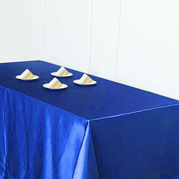 Satin Rectangular 90"x156" Tablecloth Royal Blue - Seamless Table Cover - Linen Luxes
