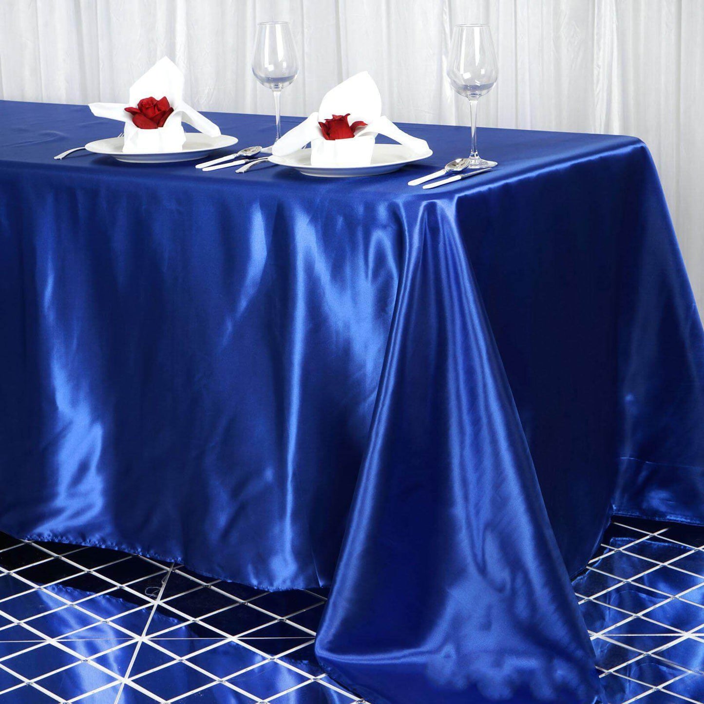Satin Rectangular 90"x156" Tablecloth Royal Blue - Seamless Table Cover - Linen Luxes