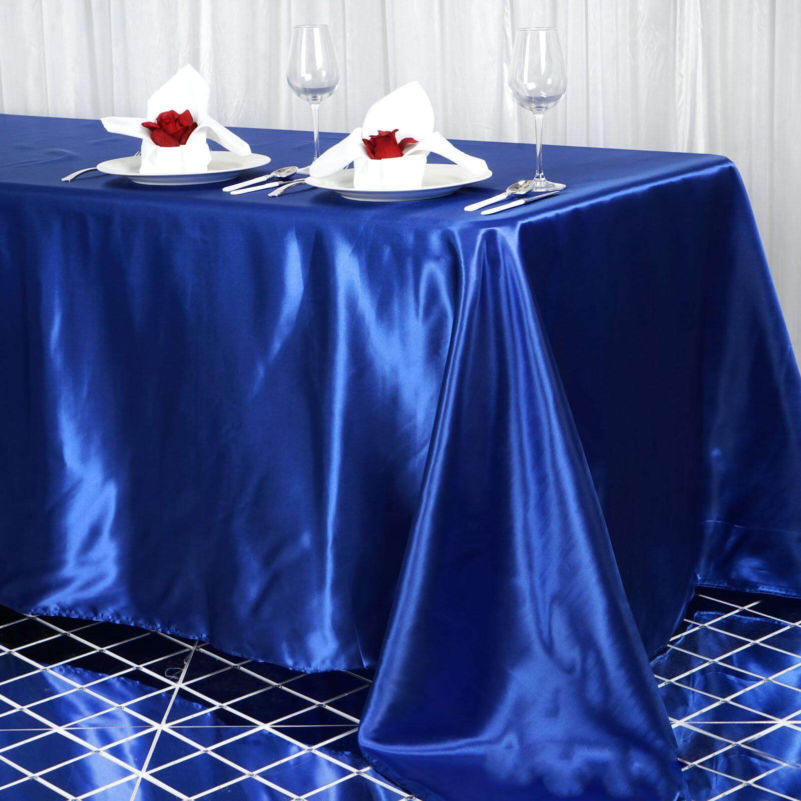 Satin Rectangular 90"x156" Tablecloth Royal Blue - Seamless Table Cover - Linen Luxes