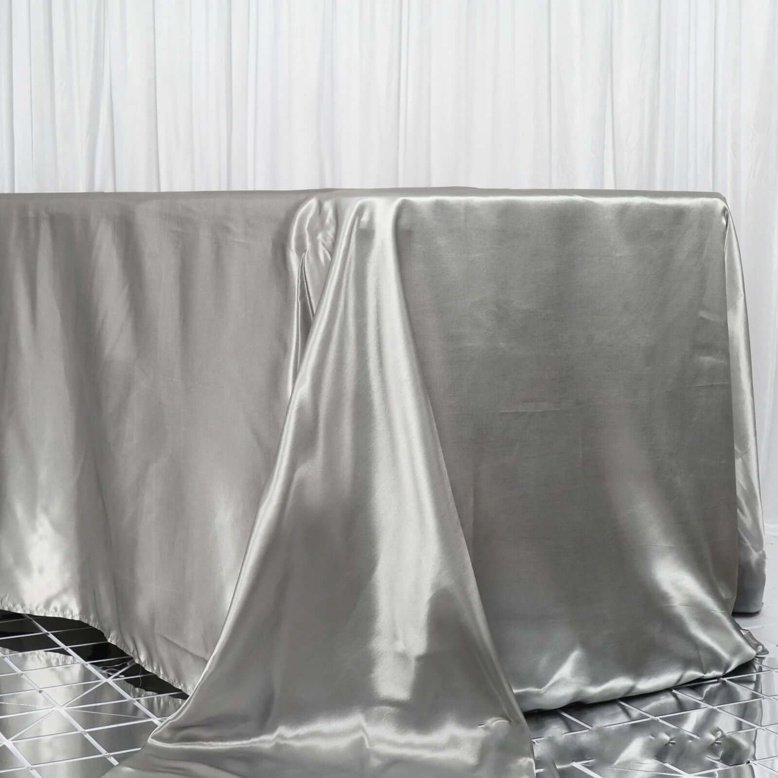Satin Rectangular 90"x156" Tablecloth Silver - Seamless Table Cover - Linen Luxes